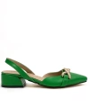 Shoecide Kadın Bere Yeşil Tokalı Sivri Burun Sandalet Terlik Alçak Topuk