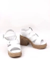 Shoecide Kadın Beyaz Hennd Ortopedik Yüksek Taban Yüksek Topuk Sandalet