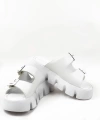 Shoecide Kadın Beyaz Terr Yüksek Konfor Ortopedik Taban Çift Bant Cilt Sandalet Terlik