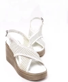 Shoecide Kadın Beyaz Vende Yüksek Topuk Platform Ortopedik Taban Sandalet