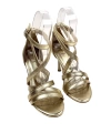 Shoecide Kadın Densa Altın İnce Topuklu Bant Detaylı Bilekten Bağlama Ayakkabı 10cm 501