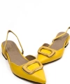 Shoecide Kadın Kare Sarı Alçak Topuk Arkası Açık Kare Tokalı Sandalet Terlik