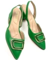Shoecide Kadın Kare Yeşil Alçak Topuk Arkası Açık Kare Tokalı Sandalet Terlik