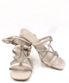 Shoecide Kadın Keme Bej Topuklu Bilekten Bağlamalı Taşlı Sandalet Ayakkabı