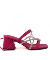 Shoecide Kadın Keme Fuşya Topuklu Bilekten Bağlamalı Taşlı Sandalet Ayakkabı