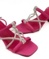 Shoecide Kadın Keme Fuşya Topuklu Bilekten Bağlamalı Taşlı Sandalet Ayakkabı