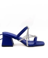 Shoecide Kadın Keme Mavi Topuklu Bilekten Bağlamalı Taşlı Sandalet Ayakkabı