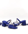 Shoecide Kadın Keme Mavi Topuklu Bilekten Bağlamalı Taşlı Sandalet Ayakkabı