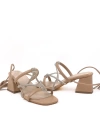 Shoecide Kadın Keme Nut Topuklu Bilekten Bağlamalı Taşlı Sandalet Ayakkabı