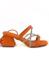 Shoecide Kadın Keme Turuncu Topuklu Bilekten Bağlamalı Taşlı Sandalet Ayakkabı