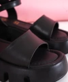 Shoecide Kadın Kerl Siyah Yüksek Taban Bilekten Bağlama Sandalet