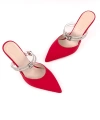 Shoecide Kadın Lenm Kırmızı Nubuk  Sivri Burun Taşlı Terlik & Ayakkabı