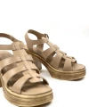 Shoecide Kadın Nut Dence Yüksek Topuk Ortopedik Taban Platform 3 Bantlı Sandalet
