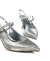 Shoecide Kadın Olvan Gümüş Sedef İnce Topuk Ayakkabı Sandalet 7 Cm Topuk 608