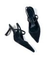 Shoecide Kadın Olvan Siyah Sedef İnce Topuk Ayakkabı Sandalet 7 Cm Topuk 608