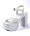 Shoecide Kadın Palm Beyaz Yüksek Topuk Platform Gelin Ayakkabısı Sandalet Çapraz Bant 15 Cm 1000