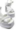 Shoecide Kadın Palm Beyaz Yüksek Topuk Platform Gelin Ayakkabısı Sandalet Çapraz Bant 15 Cm 1000