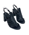 Shoecide Kadın Pert Siyah Cilt Kalın Yüksek Topuk Ayakkabı Sandalet 9 Cm 102