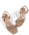 Shoecide Kadın Pess Nut Bilekten Bağlamalı Taş Biye Detaylı Burgu Topuk Ayakkabı Sandalet