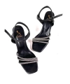 Shoecide Kadın Pess Siyah Bilekten Bağlamalı Taş Biye Detaylı Burgu Topuk Ayakkabı Sandalet