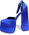 Shoecide Kadın Poon Mavi Saten Yüksek Çift Platform Önü Kapalı Sandalet Ayakkabı