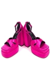 Shoecide Kadın Renc Fuşya Saten Yüksek Çift Platform Topuklu Sandalet
