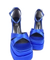 Shoecide Kadın Renc Mavi Saten Yüksek Çift Platform Topuklu Sandalet