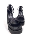 Shoecide Kadın Renc Siyah Saten Yüksek Çift Platform Topuklu Sandalet
