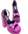 Shoecide Kadın Renci Mor Saten Yüksek Çift Platform Topuklu Sandalet