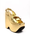 Shoecide Kadın Sarı Yokte Yüksek Dolgu Platform Sandalet