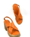 Shoecide Kadın Sence Turuncu Ortopedik Taban Yüksek Topuk Platform Sandalet
