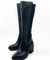 Shoecide Kadın Siyah Kapitun Desenli Topuklu Streç Çizme