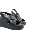 Shoecide Kadın Siyah Vende Yüksek Topuk Platform Ortopedik Taban Sandalet