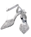 Shoecide Kadın Turg Gümüş Sivri Burun Taş Detaylı Abiye Ayakkabı 7,5cm