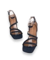 Shoecide Kadın Yerha Siyah Kot Malzeme Sandalet 8 Cm 9902