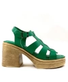 Shoecide Kadın Yeşil Dence Yüksek Topuk Ortopedik Taban Platform 3 Bantlı Sandalet