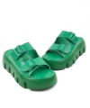 Shoecide Kadın Yeşil Terr Yüksek Konfor Ortopedik Taban Çift Bant Cilt Sandalet Terlik