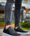 Shoecide Kb-007  Siyah Beyaz Yüksek Taban Tek Bant Bağcıksız Günlük Erkek Ayakkabı