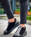 Shoecide Kb-007  Siyah Gri Siyah Yüksek Taban Tek Bant Bağcıksız Günlük Erkek Ayakkabı