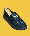 Shoecide Kb-027 Bağcıksız Kömür Rugan H Tokalı Günlük Erkek Ayakkabı