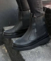 Shoecide Kb-0992 Siyah Cilt Siyah Yüksek Taban  Lastikli Erkek Bot
