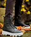 Shoecide Kb-0993 Siyah Cilt Beyaz Yüksek Taban Postal Bot