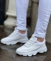 Shoecide Kb-707 Beyaz Cilt Yüksek Taban Bağcıklı Günlük Erkek Ayakkabı