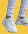 Shoecide Kb-707 Beyaz Cilt Yüksek Taban Bağcıklı Günlük Erkek Ayakkabı