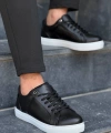 Shoecide Kb-bx1  Siyah Cilt Yüksek Beyaz Taban Günlük Erkek Ayakkabı