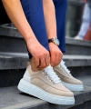 Shoecide Kb-x10 Bej Süet Beyaz Yüksek Taban Günlük Spor Ayakkabı