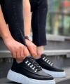 Shoecide Kb-x10 Siyah Cilt  Beyaz Yüksek Taban Günlük Spor Ayakkabı
