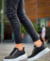 Shoecide Kb-x10 Siyah Cilt  Beyaz Yüksek Taban Günlük Spor Ayakkabı