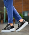 Shoecide Kb-x10 Siyah Rugan Beyaz Yüksek Taban Günlük Spor Ayakkabı