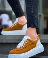 Shoecide Kb-x10 Taba Süet Beyaz Yüksek Taban Günlük Spor Ayakkabı
